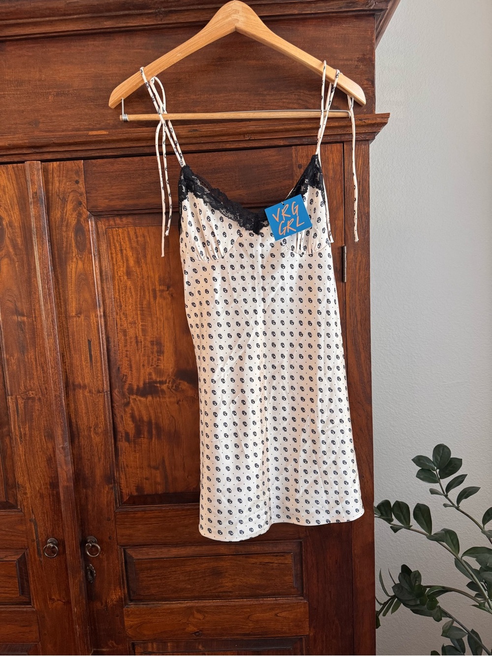 VRG GRL Mini Lace Slip Dress Polka Dot And Floral Pattern New